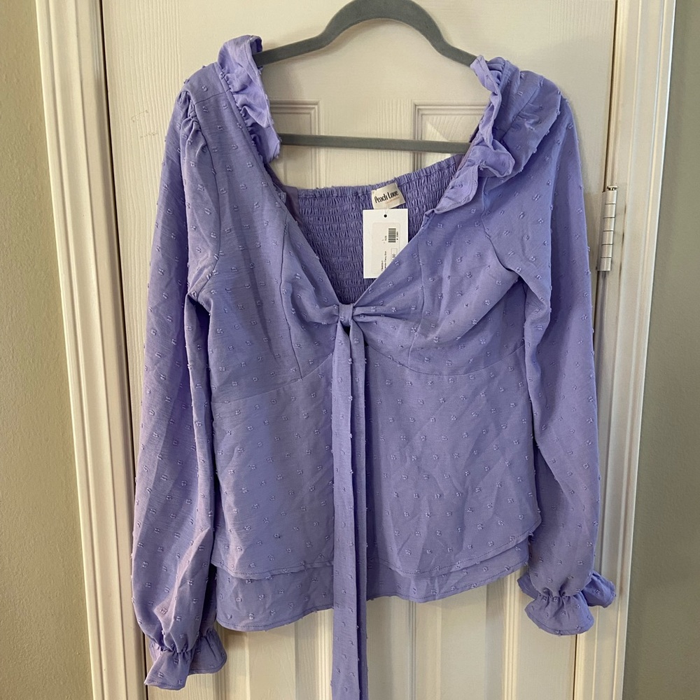 Brand New Purple Long Sleeve Bow Top Large